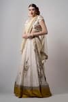 Joy Mitra_Cream Lehenga And Blouse Silk Embroidered Floral V Neck Bridal Set _Online_at_Aza_Fashions