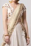 Shop_Joy Mitra_Cream Lehenga And Blouse Silk Embroidered Floral V Neck Bridal Set _Online_at_Aza_Fashions