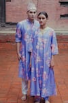 Label Earthen_Purple Chanderi Silk Floral Print Kurta Set_Online_at_Aza_Fashions