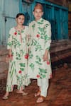 Buy_Label Earthen_Ivory Kurta Chanderi Silk, Pyjama Pants Cotton Nizam Border Fabric Set _at_Aza_Fashions