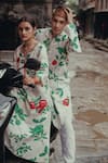 Shop_Label Earthen_Ivory Chanderi Silk Tropical Print Kurta Set_Online_at_Aza_Fashions
