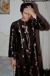 Label Earthen_Black Chanderi Silk Foil Print Kurta Set_Online_at_Aza_Fashions