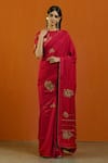 Buy_Label Earthen_Red Silk Zari, Embroidery Zardozi Saree And Blouse For Kids_at_Aza_Fashions