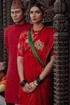 Label Earthen_Red Silk Zari, Embroidery Zardozi Saree And Blouse For Kids_at_Aza_Fashions