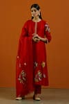 Shop_Label Earthen_Red Chiniya Organza Floral Work Laal Sunahri Embroidered Kurta Set _at_Aza_Fashions