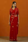 Label Earthen_Red Georgette, Silk Embroidery Floral Hand Saree And Blouse For Kids_Online_at_Aza_Fashions