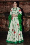 Buy_Label Earthen_Ivory Habutai , Organza Floral Motifs Round Ramri Print Lehnga Set _at_Aza_Fashions