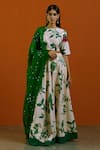Buy_Label Earthen_Ivory Habutai , Organza Floral Motifs Round Ramri Print Lehnga Set _Online_at_Aza_Fashions