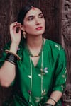 Buy_Label Earthen_Green Chiniya Silk Printed Floral And Sequin Work V Haritsundari Kurta & Pant Set _Online_at_Aza_Fashions