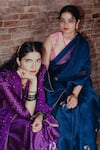 Buy_Label Earthen_Blue Brocade, Handwoven Organza Silk Floral Motifs Neel Gulab Saree With Blouse _Online_at_Aza_Fashions