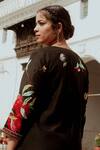 Shop_Label Earthen_Black Chiniya Silk Floral Motifs Round Surmai Embroidered Kurta Set _at_Aza_Fashions