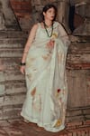 Buy_Label Earthen_Ivory Handwoven Organza Silk Embroidered Floral Chaandni Saree With Blouse _at_Aza_Fashions