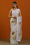 Shop_Label Earthen_Ivory Handwoven Organza Silk Embroidered Floral Chaandni Saree With Blouse _at_Aza_Fashions