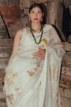 Buy_Label Earthen_Ivory Handwoven Organza Silk Embroidered Floral Chaandni Saree With Blouse _Online_at_Aza_Fashions