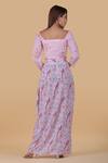 Shop_Pasha India_Purple Linen Floral Print Crop Top And Skirt Set_at_Aza_Fashions