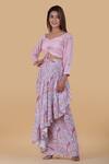 Pasha India_Purple Linen Floral Print Crop Top And Skirt Set_Online_at_Aza_Fashions