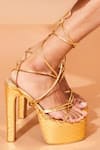 Tiesta_Gold Lace Up Metallic Block Heels _Online_at_Aza_Fashions