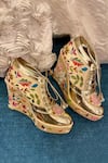 Buy_Tiesta_Gold Embroidered Sneaker Wedges _at_Aza_Fashions