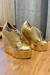 Tiesta_Gold Glitter Metallic Sneaker Wedges _Online_at_Aza_Fashions