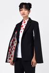 Shop_Genes Lecoanet Hemant_Black Poly Wool Lapel Collar Cape Style Jacket  _Online_at_Aza_Fashions