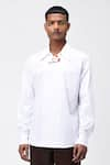 Buy_Genes Lecoanet Hemant_White Cotton Poplin Printed Polka Dot Asymmetric Placket Shirt  _at_Aza_Fashions