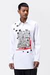 Buy_Genes Lecoanet Hemant_White Cotton Poplin Printed Typography Paris To Delhi Kurta  _at_Aza_Fashions