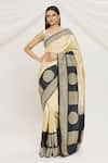 Buy_Resa by Ushnakmals_Ivory Katan Silk Woven Kadiyal Border Geometric Saree _at_Aza_Fashions