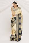 Resa by Ushnakmals_Ivory Katan Silk Woven Kadiyal Border Geometric Saree _Online_at_Aza_Fashions