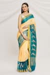 Resa by Ushnakmals_Orange Silk Woven Tanchoi And Bird Pattern Saree _Online_at_Aza_Fashions