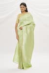 Resa by Ushnakmals_Green Katan Silk Woven Shikargah Pattern Saree _Online_at_Aza_Fashions