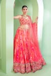 Buy_Laxmishriali_Coral Lehenga And Blouse Dupion Dupatta Net Print & Embroidery Sequin Scoop Set _at_Aza_Fashions