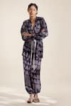 Buy_Amka_Blue Crepe Azo Free Sustainable Ink Dye Rome Bandhej Print Tunic And Pant Set _Online_at_Aza_Fashions