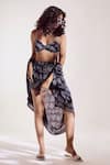 Amka_Blue Crepe Azo Free Sustainable Ink Dye Bralette Sweetheart Kori And Shorts Set _Online_at_Aza_Fashions