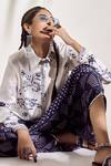 Shop_Amka India_White Crepe Barfi Tunic And Draped Pant Set_Online_at_Aza_Fashions