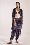 Buy_Amka_Blue Crepe Azo Free Sustainable Ink Dye Bralette Rosemary Overlay Pant Set _at_Aza_Fashions