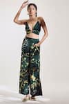 Buy_Amka_Green Crepe Azo Free Sustainable Ink Dye Plunge Sweet Basil Bralette And Pant Set _at_Aza_Fashions