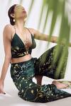 Amka_Green Crepe Azo Free Sustainable Ink Dye Plunge Sweet Basil Bralette And Pant Set _Online_at_Aza_Fashions