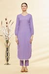 Adara Khan_Purple Cotton V Neck Kurta Set_Online_at_Aza_Fashions