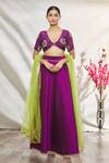 Buy_Samyukta Singhania_Purple Lehenga Silk Embroidered Gota And Thread Work Plunge V Neck Set _at_Aza_Fashions