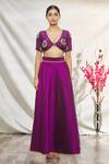 Samyukta Singhania_Purple Lehenga Silk Embroidered Gota And Thread Work Plunge V Neck Set _Online_at_Aza_Fashions