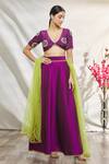 Buy_Samyukta Singhania_Purple Lehenga Silk Embroidered Gota And Thread Work Plunge V Neck Set _Online_at_Aza_Fashions