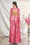 Shop_Samyukta Singhania_Pink Satin Printed Floral V Neck Lehenga Set _at_Aza_Fashions