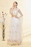 Buy_Samyukta Singhania_White Net Embroidered Sequin And Thread Work Floral & Polka Dot Lehenga Set _Online_at_Aza_Fashions