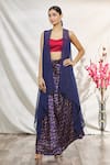 Buy_Adara Khan_Blue Skirt Satin Printed Floral Round Draped And Jacket Set _at_Aza_Fashions