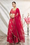 Buy_Samyukta Singhania_Red Silk Printed Leaf Sweetheart Neck Lehenga Set _at_Aza_Fashions