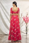 Shop_Samyukta Singhania_Red Silk Printed Leaf Sweetheart Neck Lehenga Set _at_Aza_Fashions