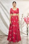 Samyukta Singhania_Red Silk Printed Leaf Sweetheart Neck Lehenga Set _Online_at_Aza_Fashions