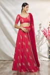 Buy_Samyukta Singhania_Red Silk Printed Leaf Sweetheart Neck Lehenga Set _Online_at_Aza_Fashions