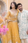Shop_Abhinav Mishra_Yellow Dupatta Net, Lehenga And Blouse Chanderi Mirror & Embroidered Bridal Set_Online_at_Aza_Fashions
