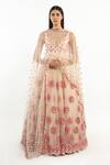 Buy_Abhinav Mishra_Pink Net Embroidered Resham Plunge V Neck Anarkali With Dupatta _at_Aza_Fashions